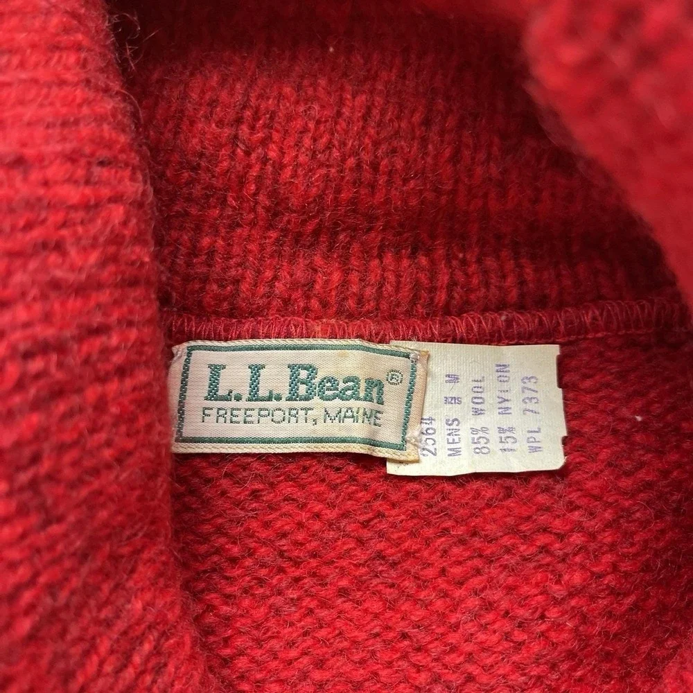 Vintage 90s L.L. Bean Red Wool Fisherman Knit Sweater Coastal Shawl Neck‎ Size M